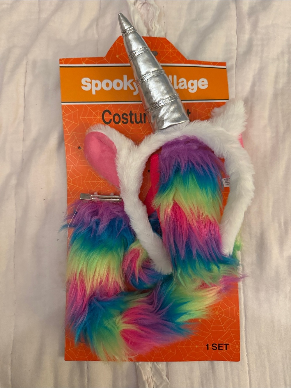 Rainbow Unicorn Headband with Silver Lame Horn, tail & wrist cuffs